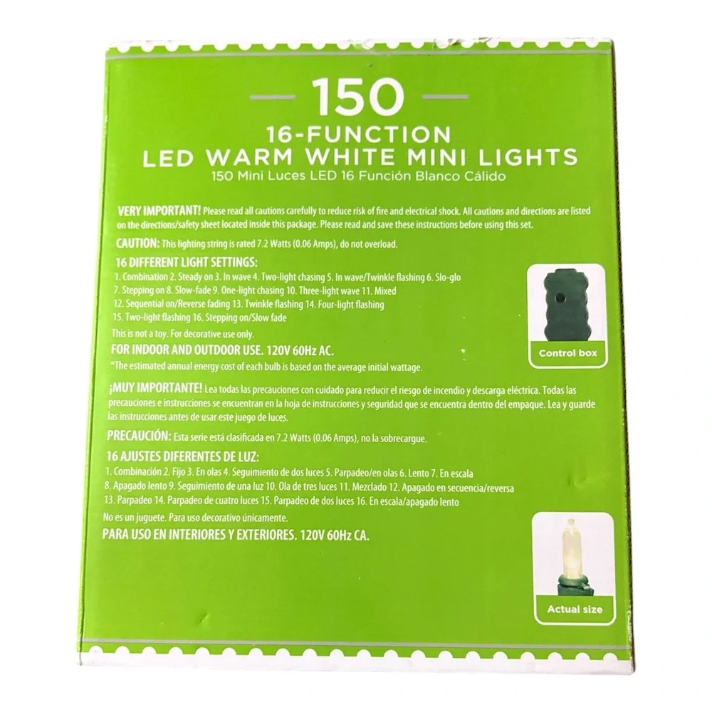 Holiday Time‎ 16 Function LED Cool White Mini Lights 150 Count New